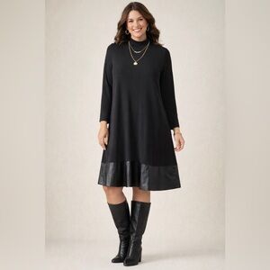 Tiana B Womens Sz 14 Dress USA Made Faux Leather Bottom Stretchy Mock Neck